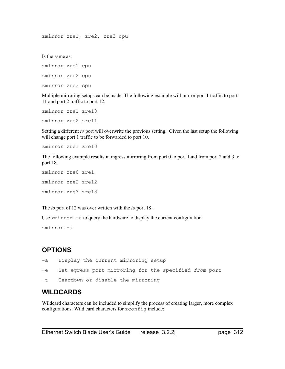 Options, Wildcards | Znyx Networks bh5700 User Manual | Page 312 / 359