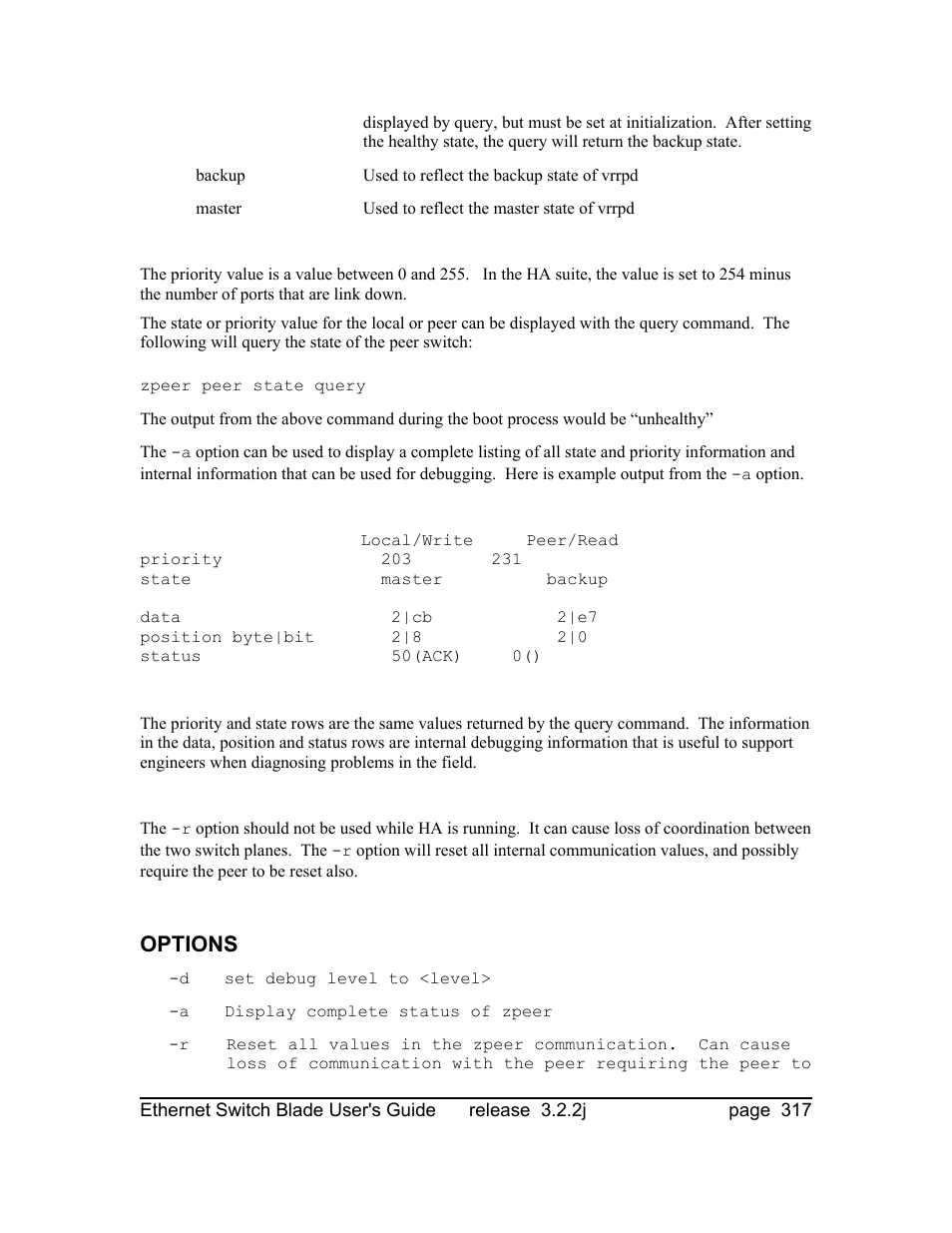 Options | Znyx Networks bh5700 User Manual | Page 317 / 359