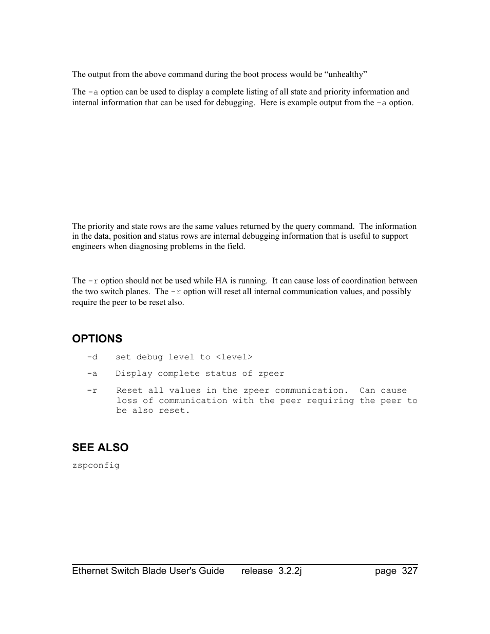 Options, See also | Znyx Networks bh5700 User Manual | Page 327 / 359