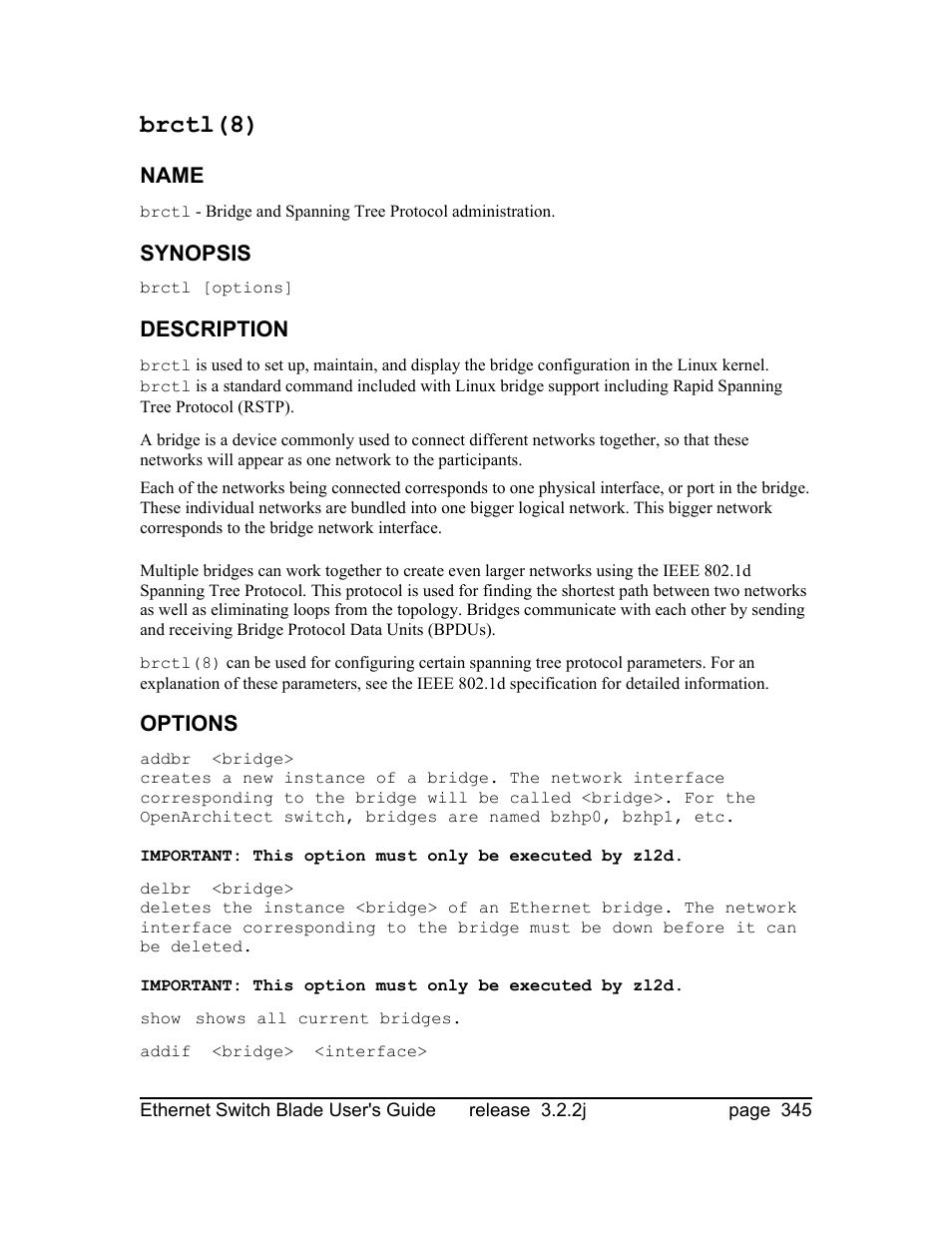 Brctl(8) | Znyx Networks bh5700 User Manual | Page 345 / 359