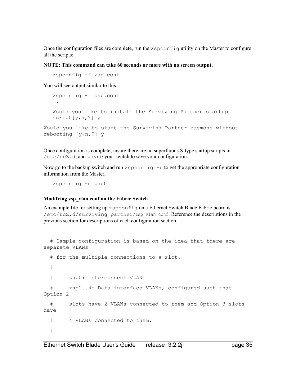 Modifying zsp_vlan.conf on the fabric switch | Znyx Networks bh5700 User Manual | Page 35 / 359