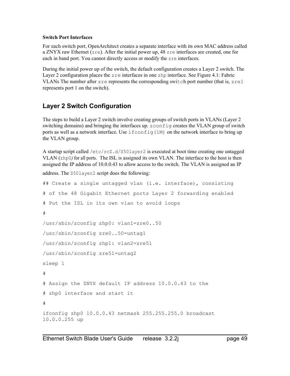 Switch port interfaces, Layer 2 switch configuration | Znyx Networks bh5700 User Manual | Page 49 / 359