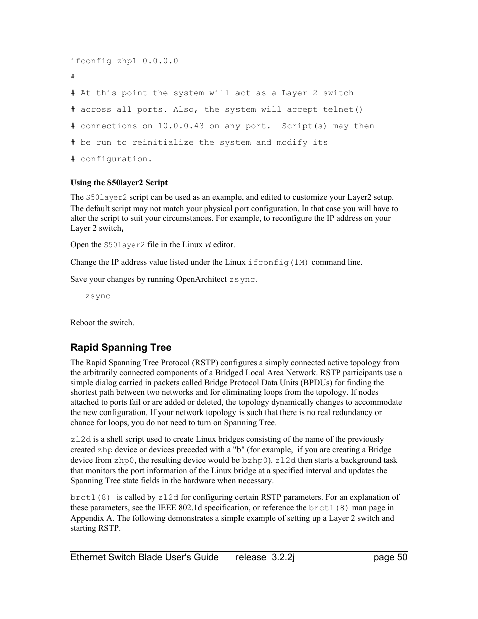 Using the s50layer2 script, Rapid spanning tree | Znyx Networks bh5700 User Manual | Page 50 / 359