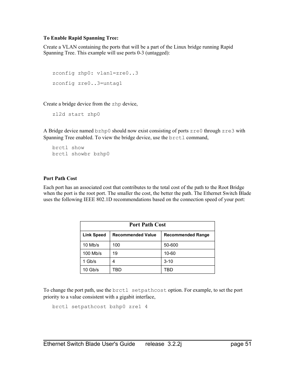 To enable rapid spanning tree, Port path cost | Znyx Networks bh5700 User Manual | Page 51 / 359
