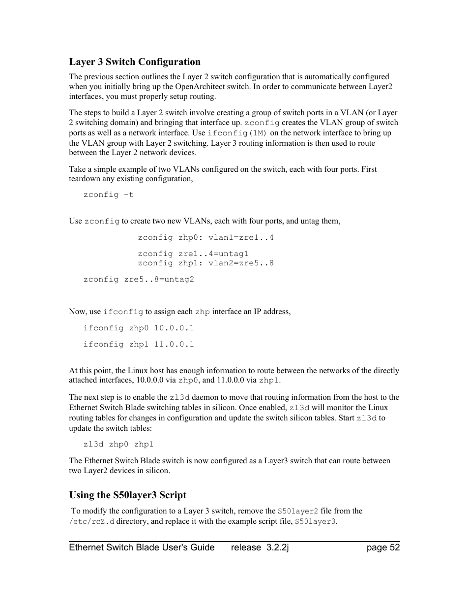 Layer 3 switch configuration, Using the s50layer3 script | Znyx Networks bh5700 User Manual | Page 52 / 359