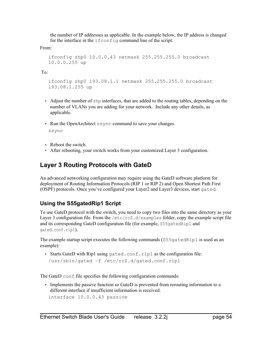 Layer 3 routing protocols with gated, Using the s55gatedrip1 script | Znyx Networks bh5700 User Manual | Page 54 / 359