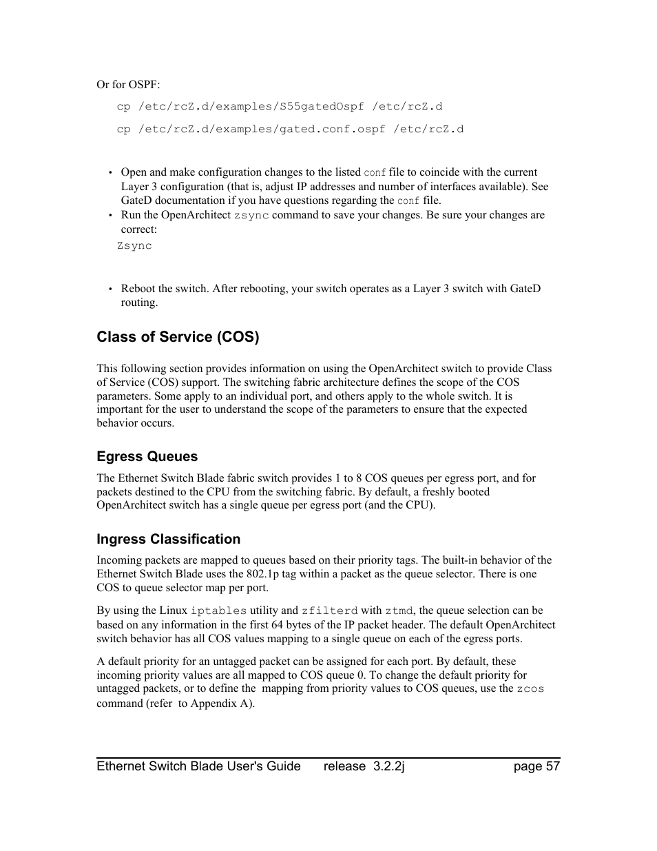 Class of service (cos), Egress queues, Ingress classification | Znyx Networks bh5700 User Manual | Page 57 / 359