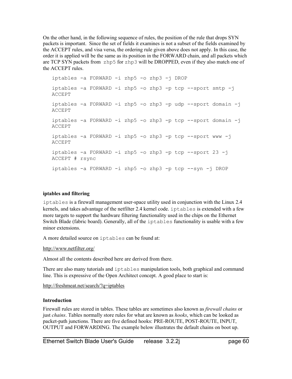 Iptables and filtering, Introduction | Znyx Networks bh5700 User Manual | Page 60 / 359