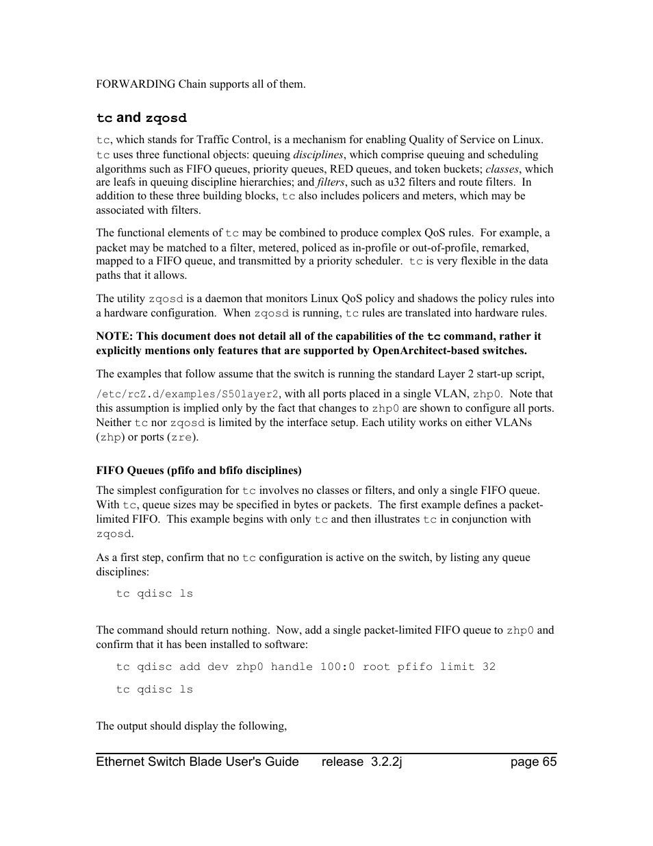 Tc and zqosd, Fifo queues (pfifo and bfifo disciplines) | Znyx Networks bh5700 User Manual | Page 65 / 359