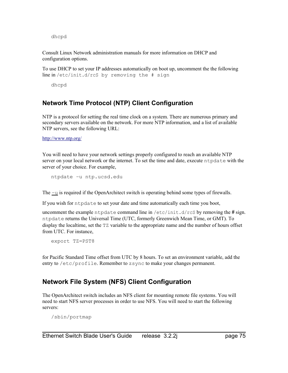 Network time protocol (ntp) client configuration, Network file system (nfs) client configuration | Znyx Networks bh5700 User Manual | Page 75 / 359