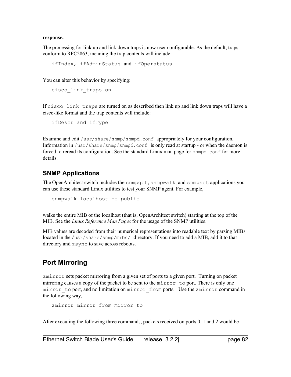Snmp applications, Port mirroring | Znyx Networks bh5700 User Manual | Page 82 / 359