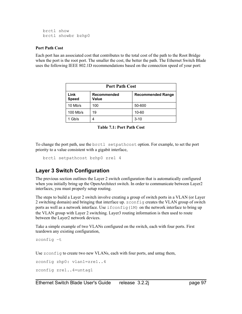 Port path cost, Layer 3 switch configuration | Znyx Networks bh5700 User Manual | Page 97 / 359