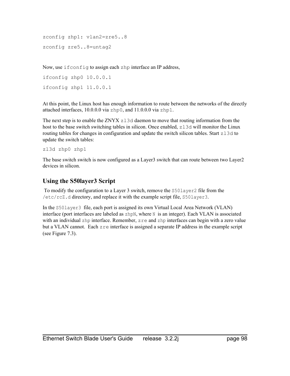 Using the s50layer3 script | Znyx Networks bh5700 User Manual | Page 98 / 359