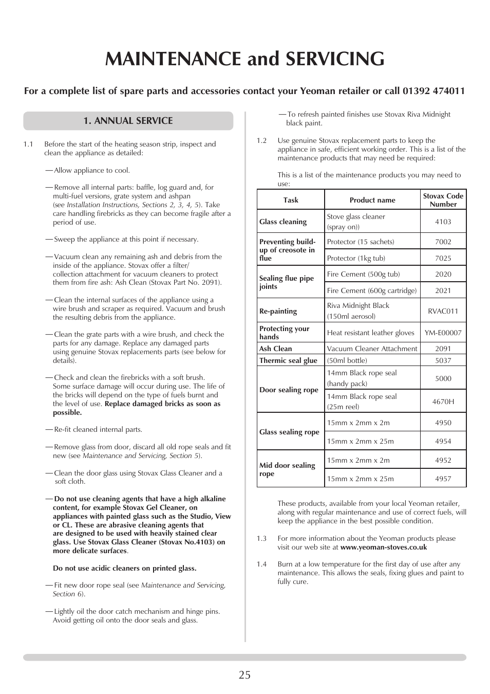 Maintenance and servicing | Yeoman YM-CL5MF User Manual | Page 25 / 34