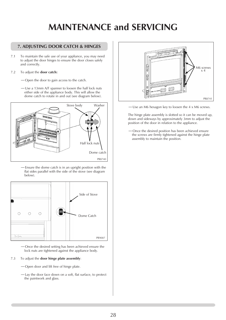 Maintenance and servicing, Adjusting door catch & hinges | Yeoman YM-CL5MF User Manual | Page 28 / 34