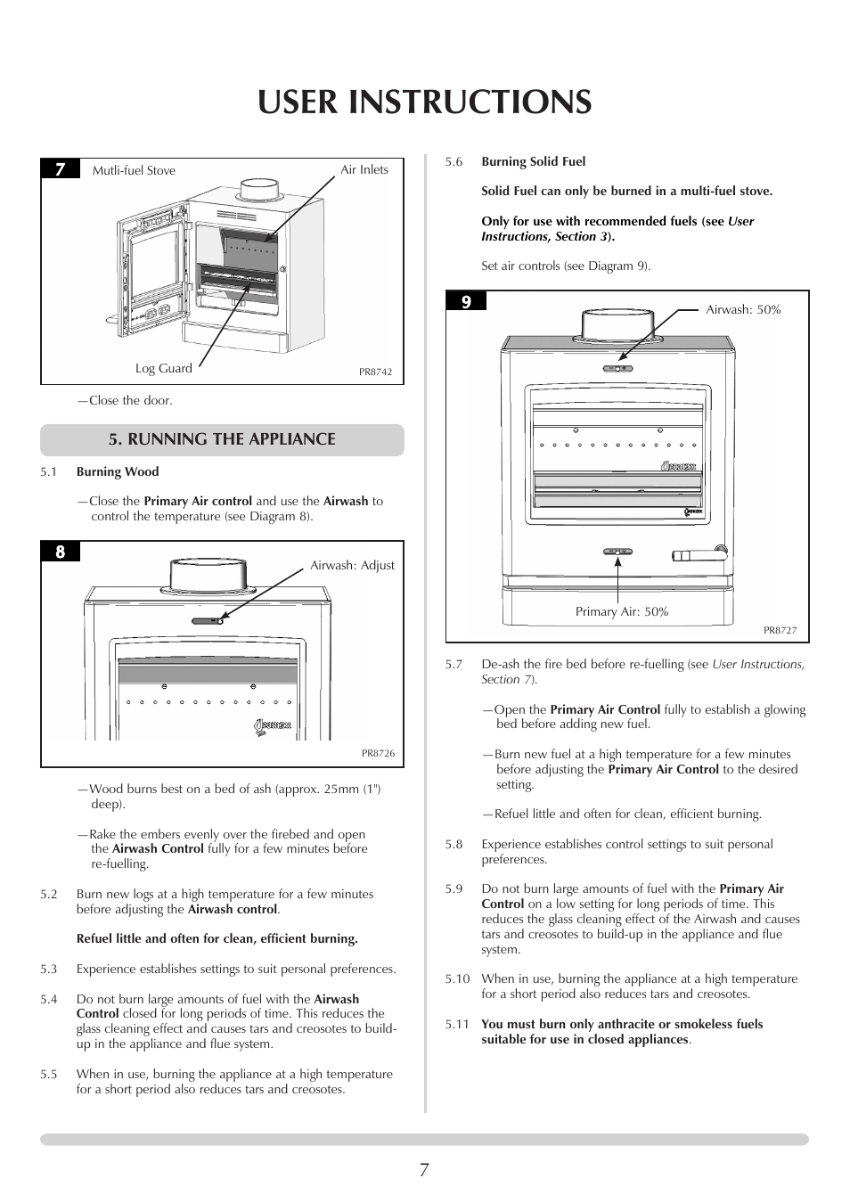 User instructions, Running the appliance | Yeoman YM-CL5MF User Manual | Page 7 / 34