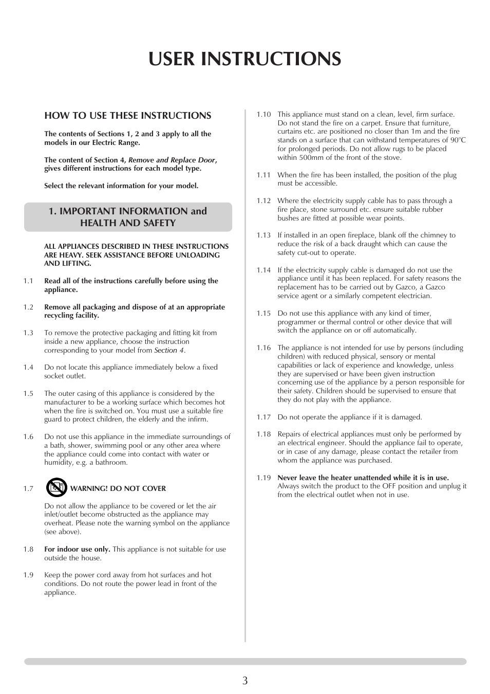 User instructions, How to use these instructions, Important information and health and safety | Yeoman YM-E9001FLA User Manual | Page 3 / 14