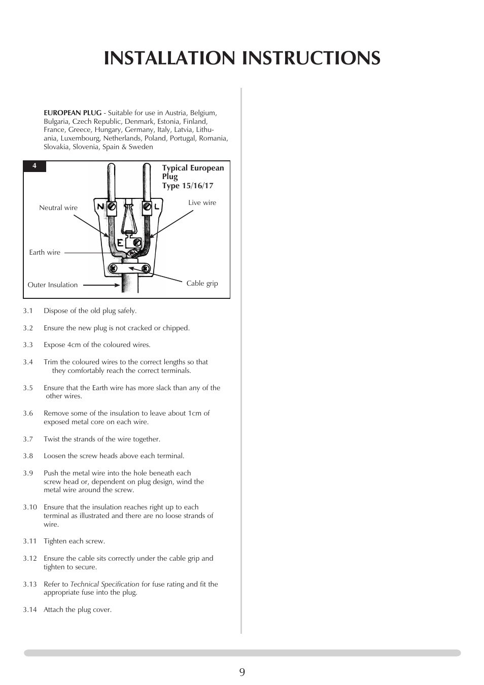 Installation instructions | Yeoman YM-E9001FLA User Manual | Page 9 / 14