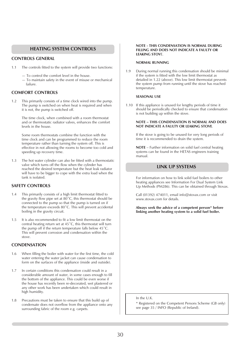 Link up systems, Heating system controls | Yeoman YM-CL8HB User Manual | Page 30 / 39