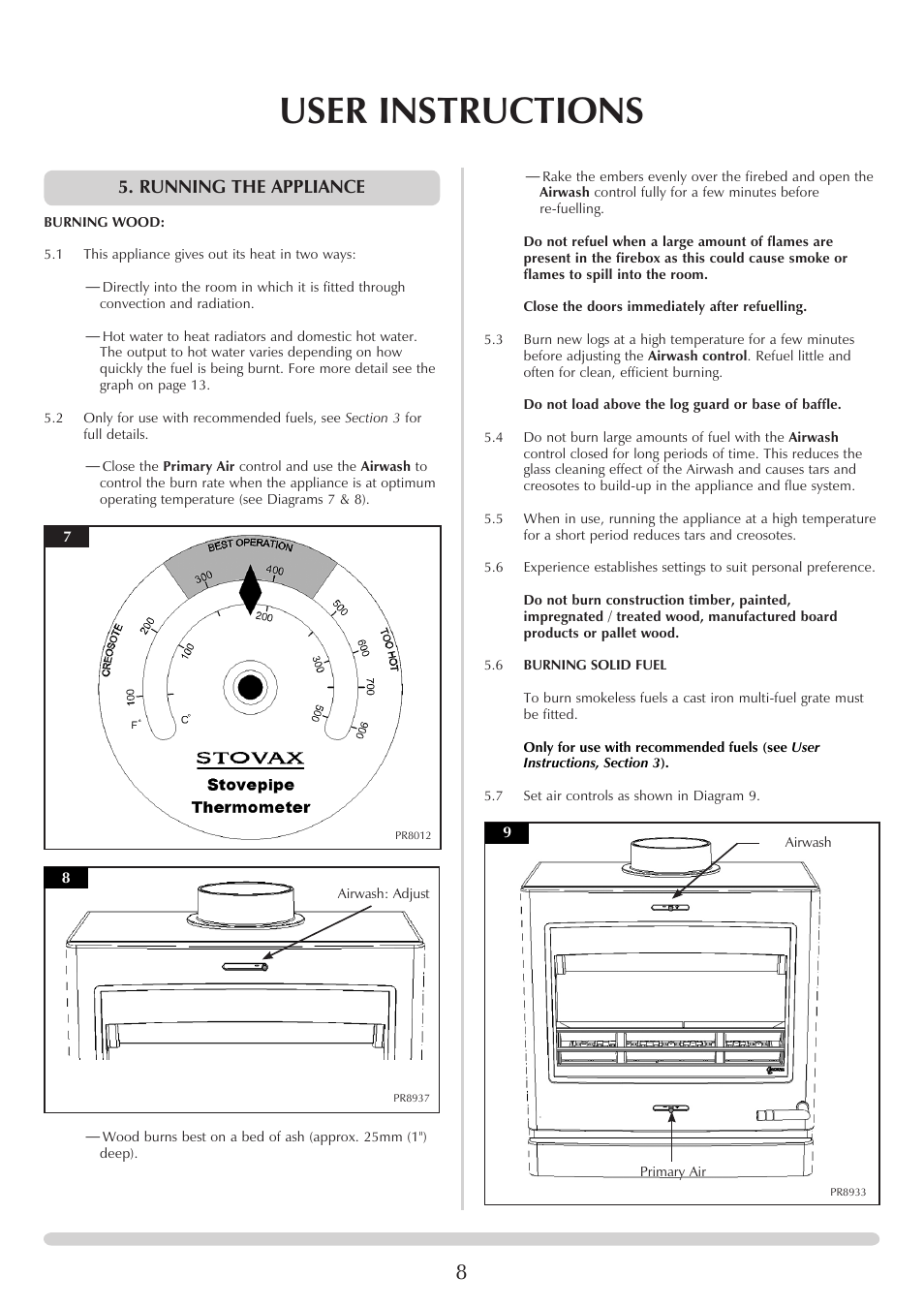 User instructions, Running the appliance | Yeoman YM-CL8HB User Manual | Page 8 / 39