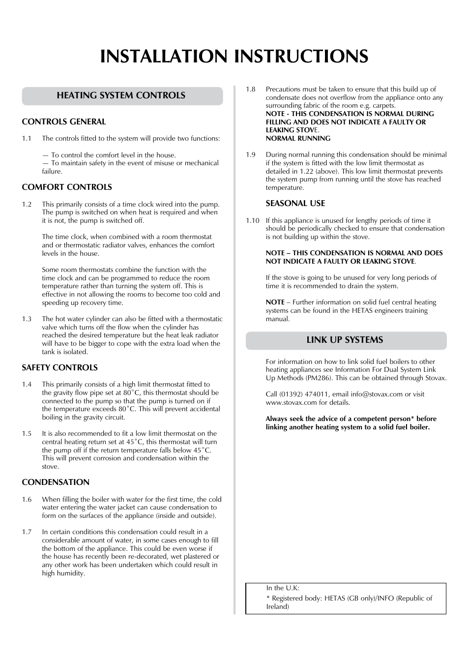 Installation instructions, Heating system controls, Link up systems | Yeoman DEVON 50 User Manual | Page 29 / 39