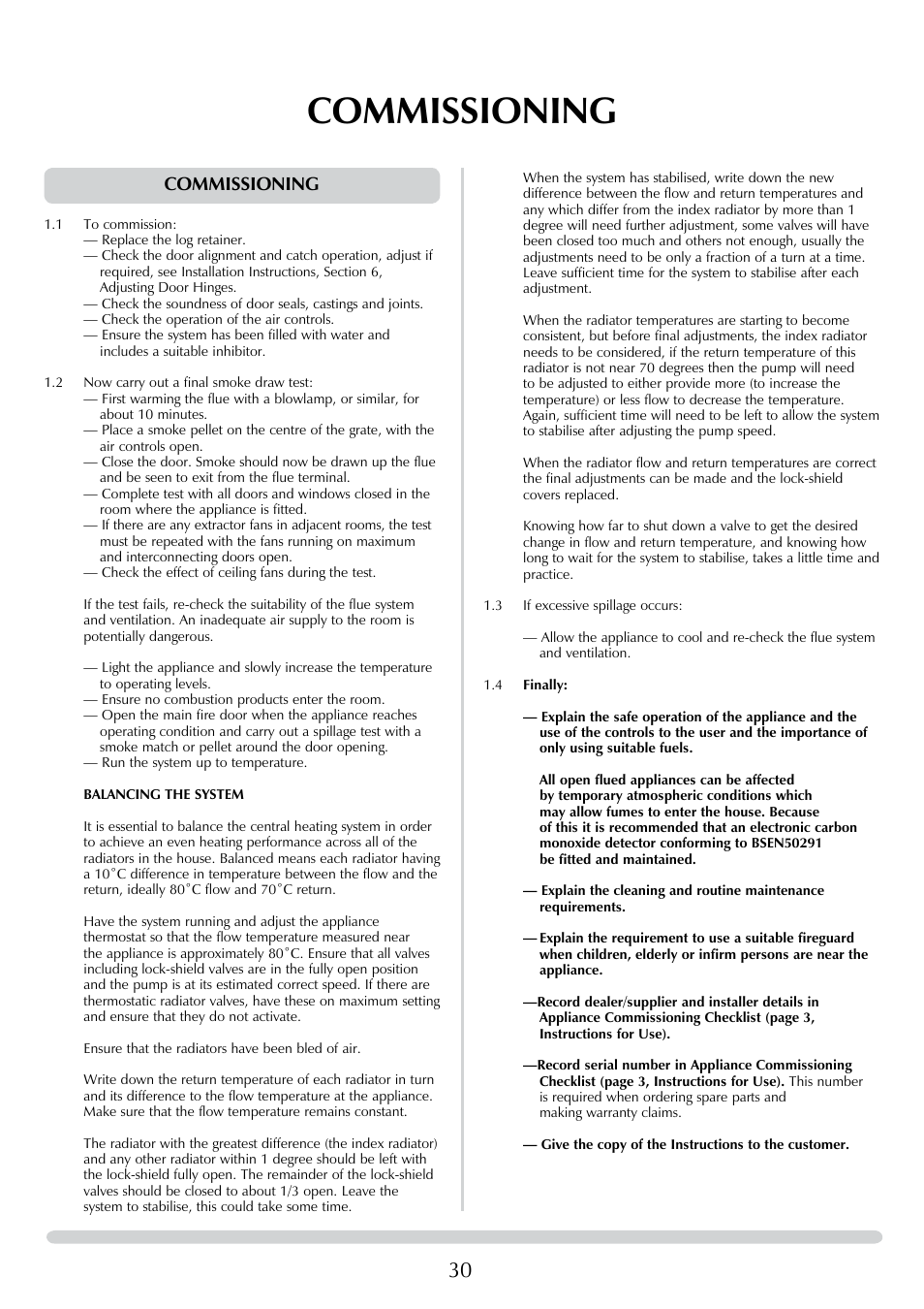 Commissioning | Yeoman DEVON 50 User Manual | Page 30 / 39