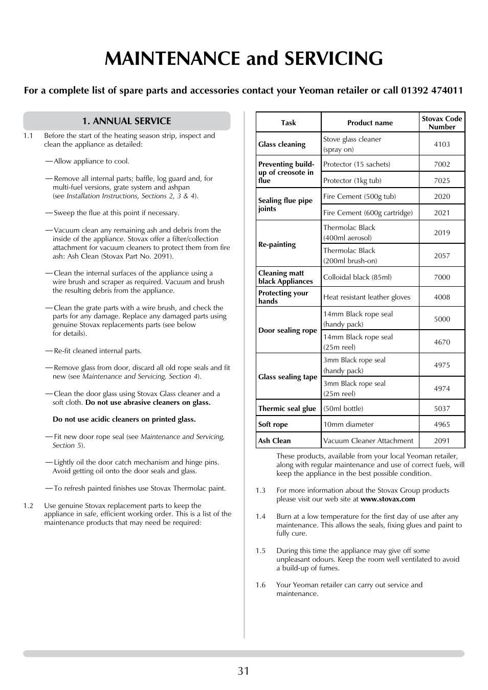 Maintenance and servicing | Yeoman DEVON 50 User Manual | Page 31 / 39