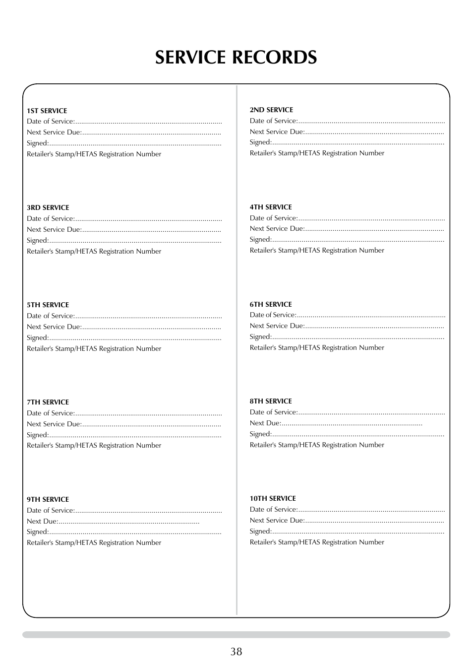 Service records | Yeoman DEVON 50 User Manual | Page 38 / 39