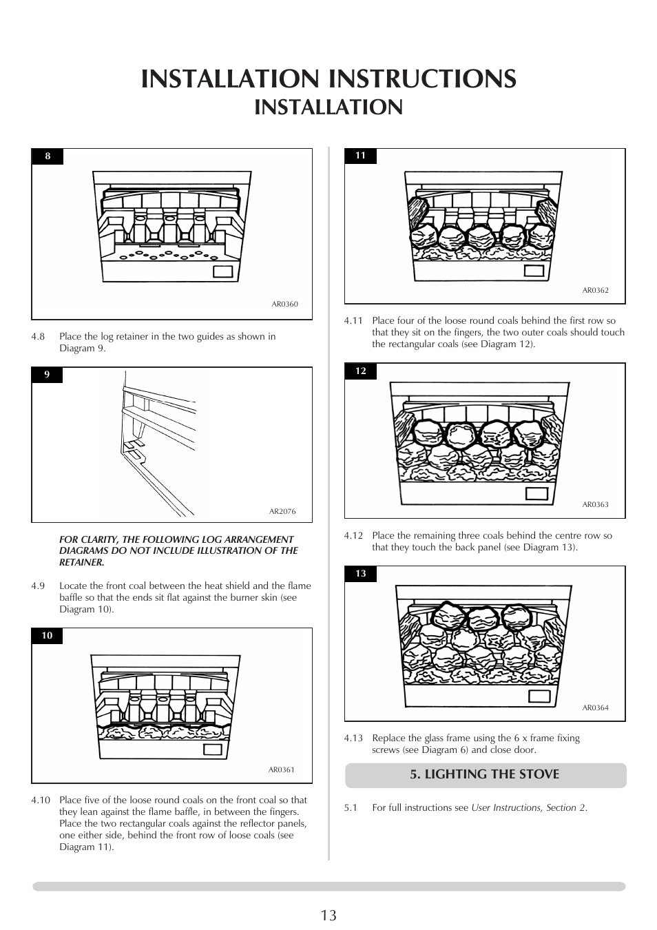 Installation instructions, Installation, Lighting the stove | Yeoman EXE MIDI PR1145 User Manual | Page 13 / 23