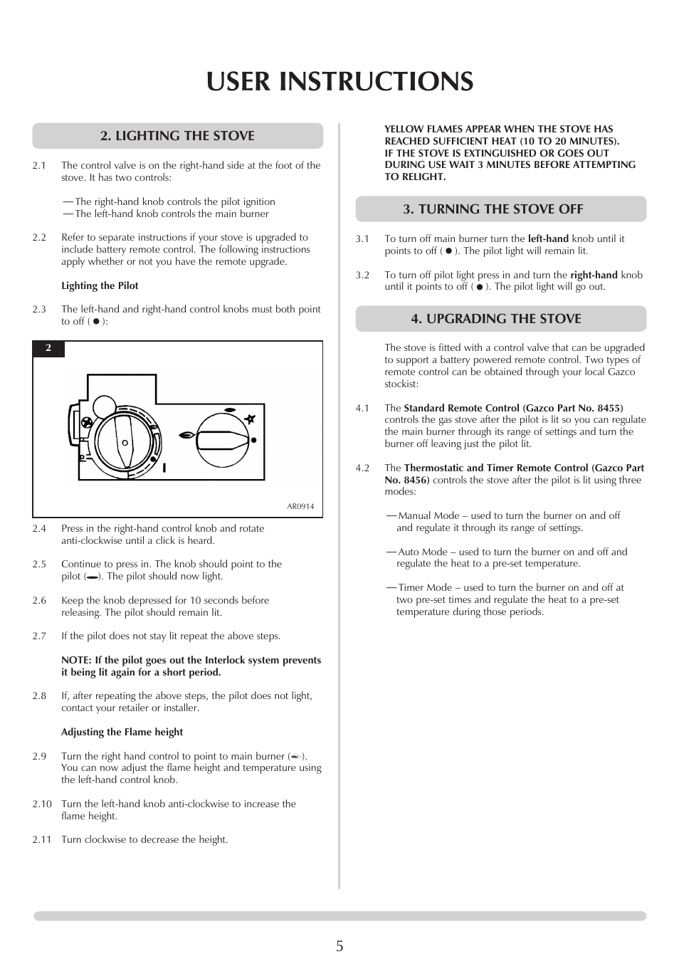 User instructions, Lighting the stove, Turning the stove off | Upgrading the stove | Yeoman EXE MIDI PR1145 User Manual | Page 5 / 23