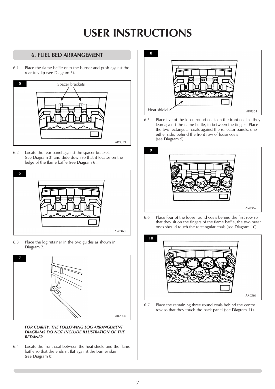 Heading, User instructions, Fuel bed arrangement | Yeoman EXE MIDI PR1145 User Manual | Page 7 / 23