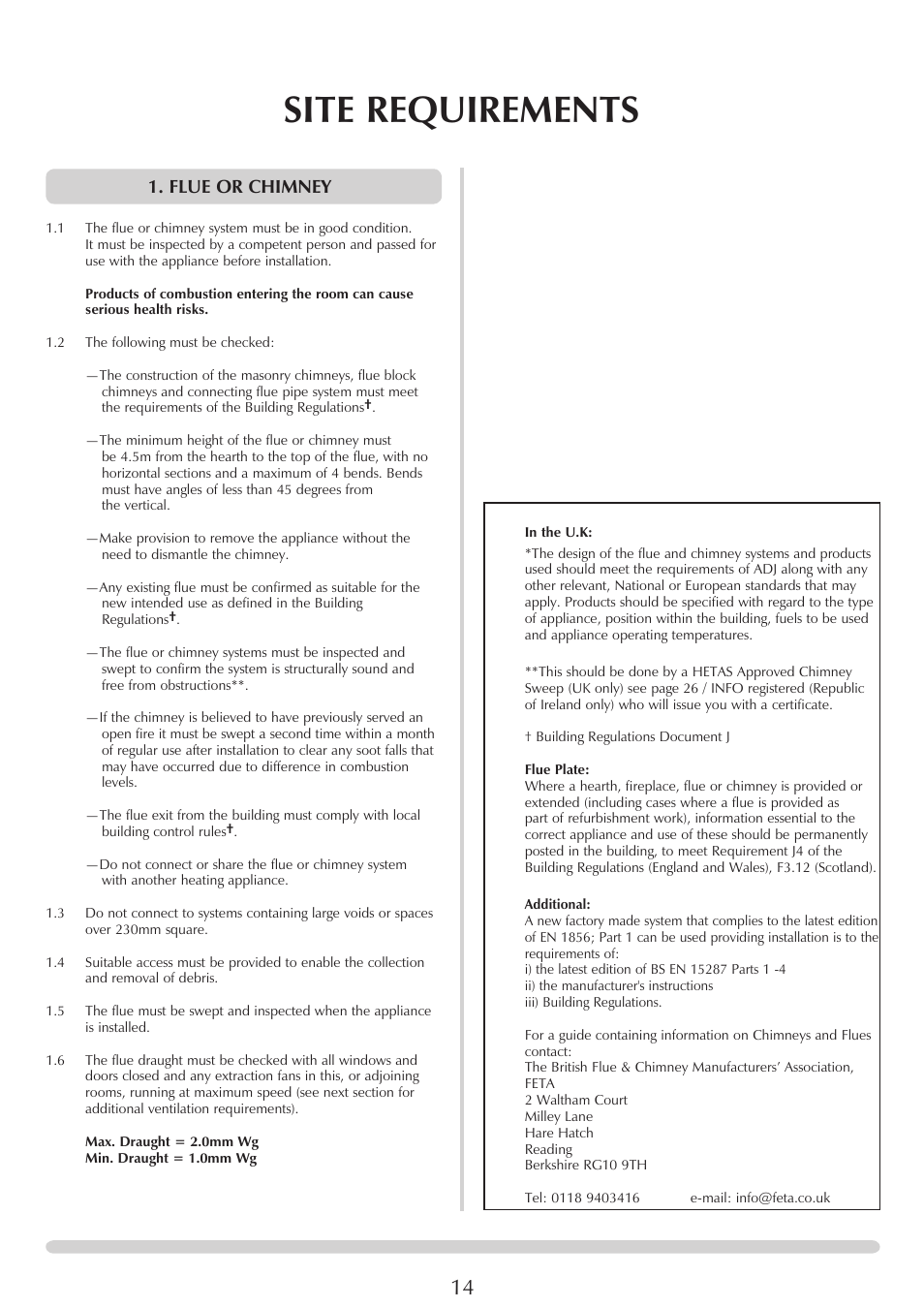 Site requirements, Flue or chimney | Yeoman CL MILNER BRICK YMMB User Manual | Page 14 / 32