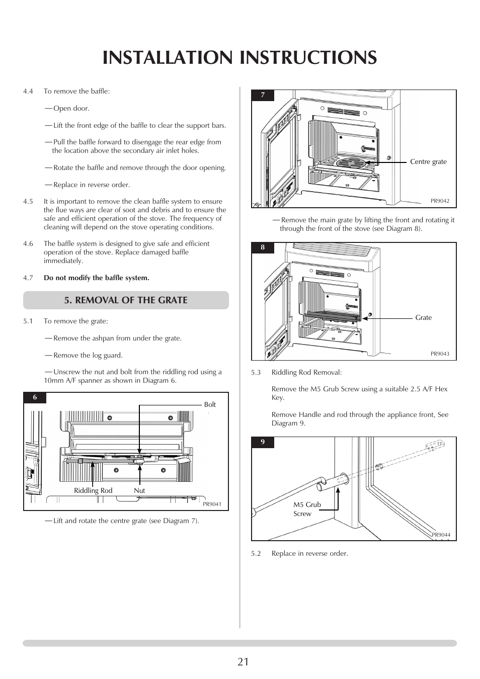 Installation instructions, Removal of the grate | Yeoman CL MILNER BRICK YMMB User Manual | Page 21 / 32