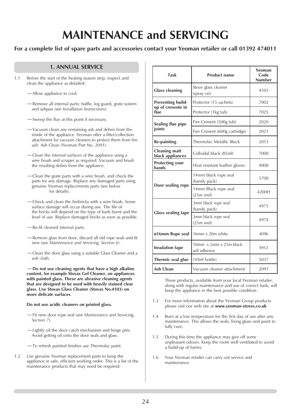 Maintenance and servicing | Yeoman CL MILNER BRICK YMMB User Manual | Page 24 / 32