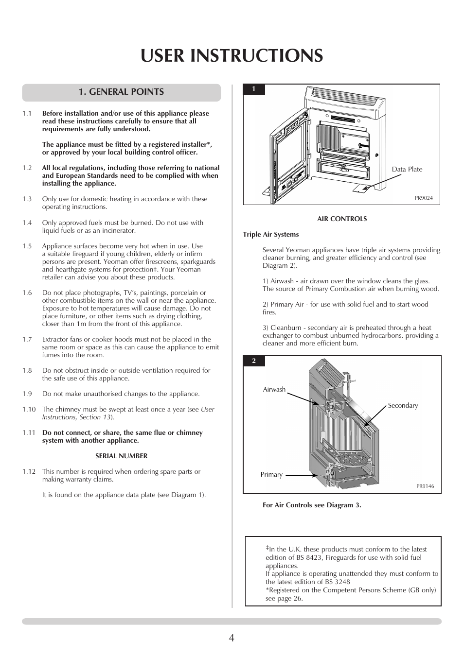 User instructions, General points | Yeoman CL MILNER BRICK YMMB User Manual | Page 4 / 32