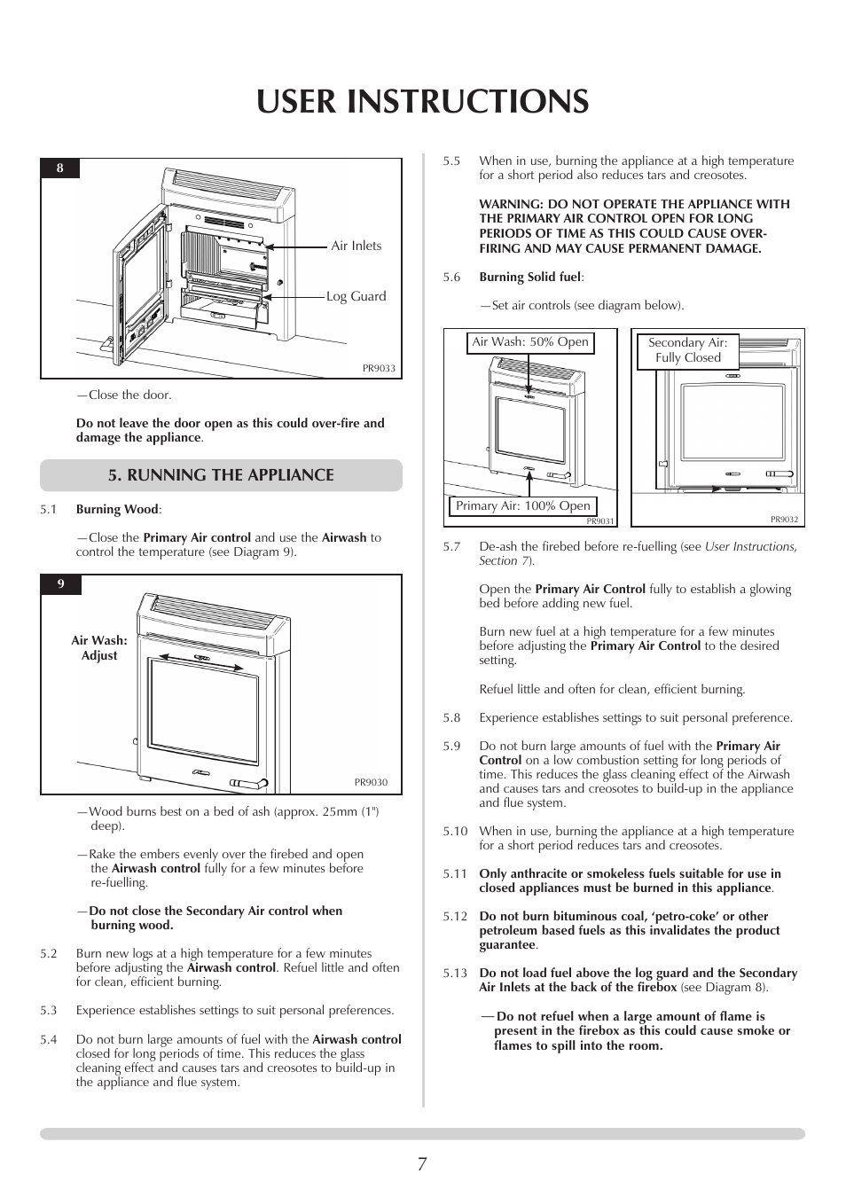 User instructions, Running the appliance | Yeoman CL MILNER BRICK YMMB User Manual | Page 7 / 32