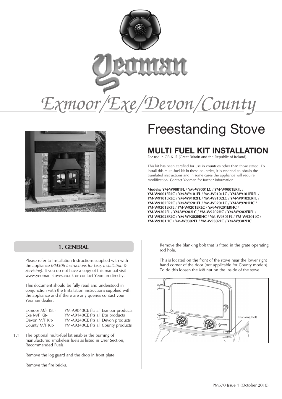 Yeoman EXMOOR YM-A9340CE User Manual | 2 pages