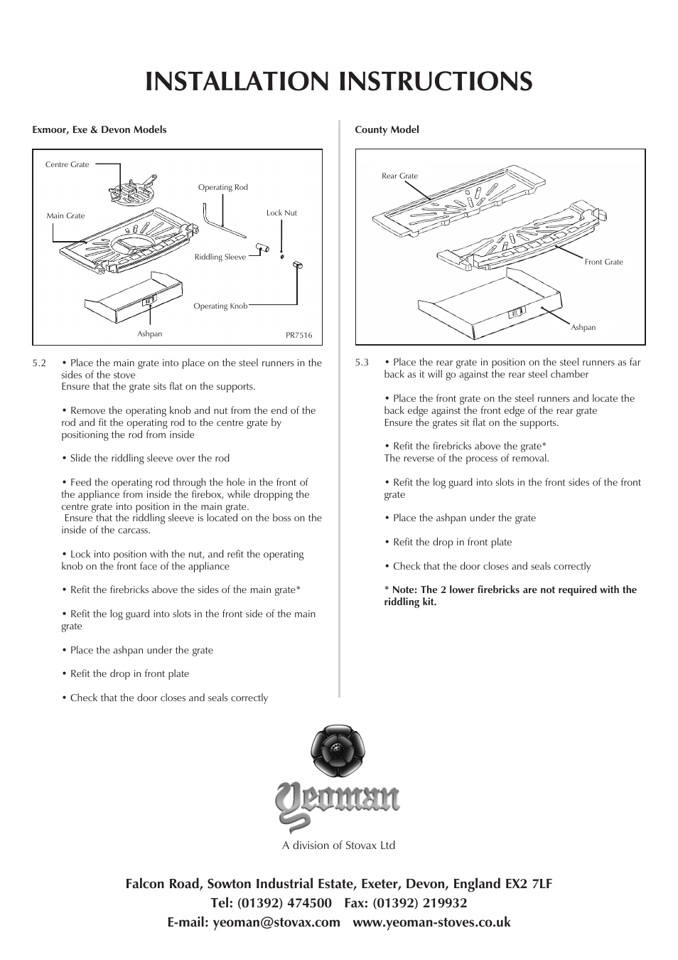 Installation instructions | Yeoman EXMOOR YM-A9340CE User Manual | Page 2 / 2