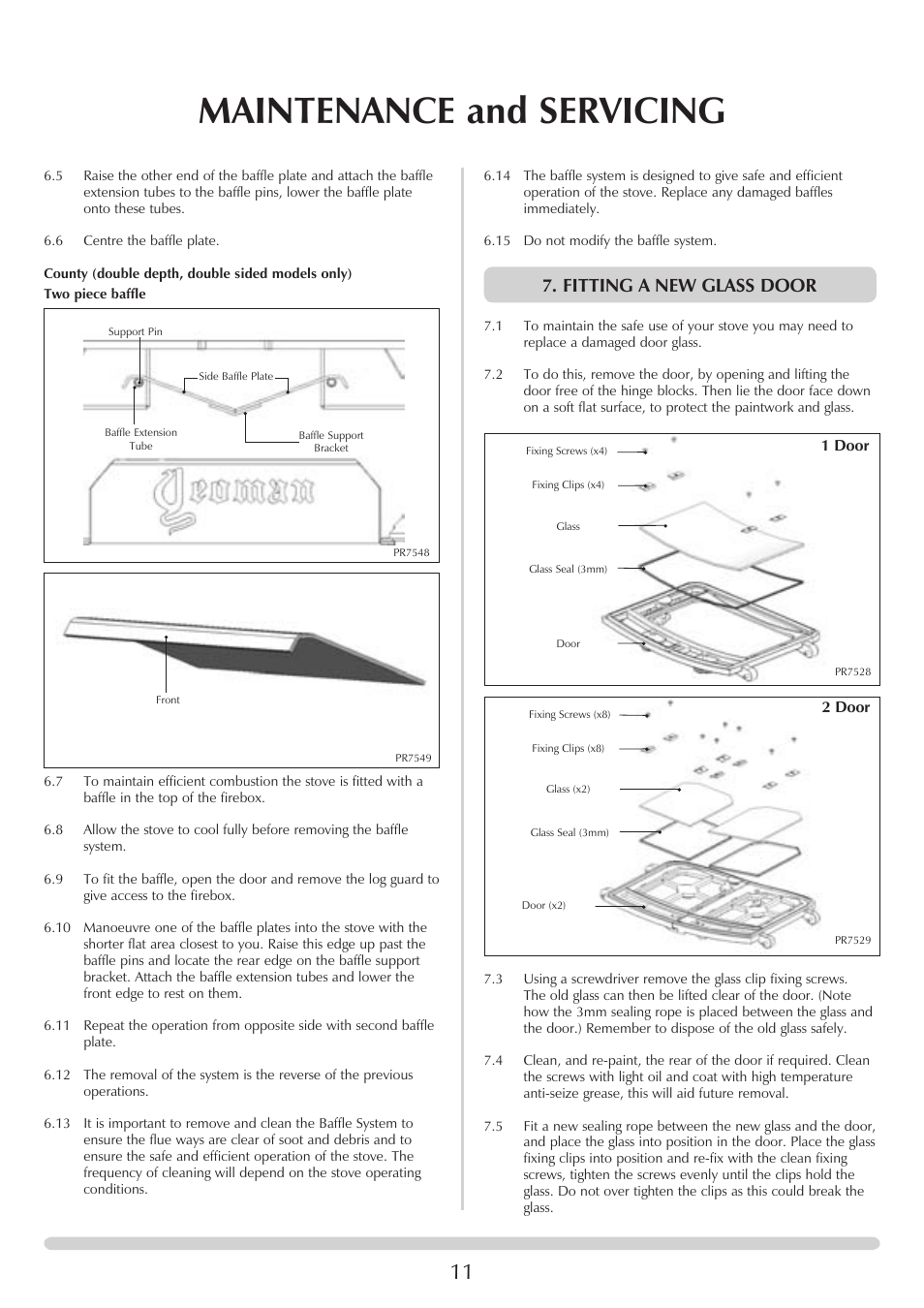 Maintenance and servicing, Fitting a new glass door | Yeoman YM-W9122FL User Manual | Page 11 / 20