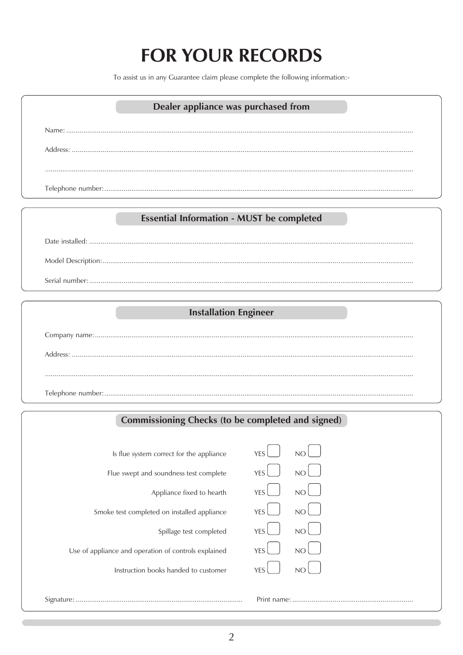 For your records | Yeoman YM-W9122FL User Manual | Page 2 / 20