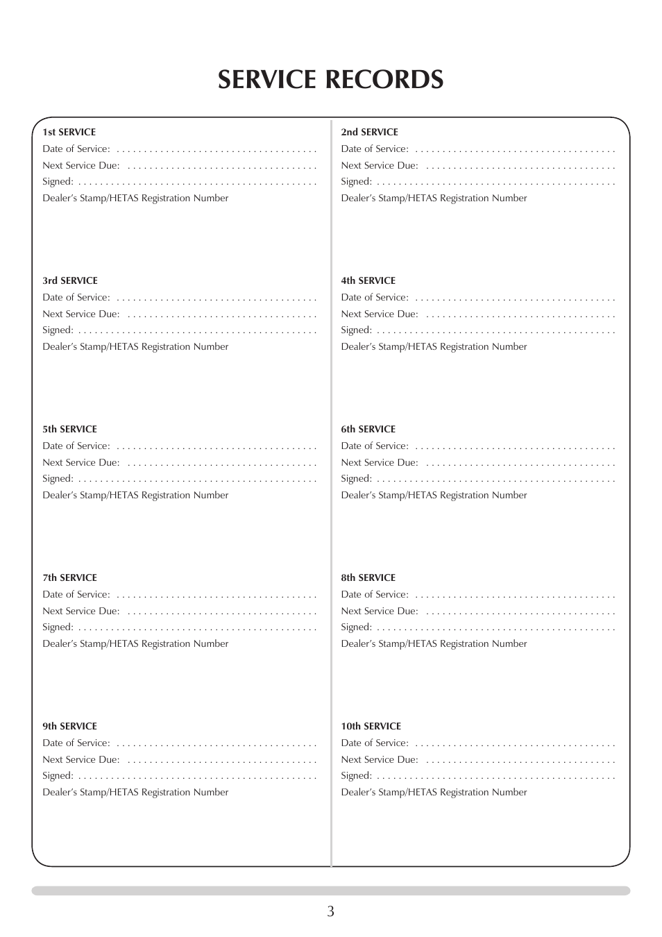 Service records | Yeoman YM-W9122FL User Manual | Page 3 / 20