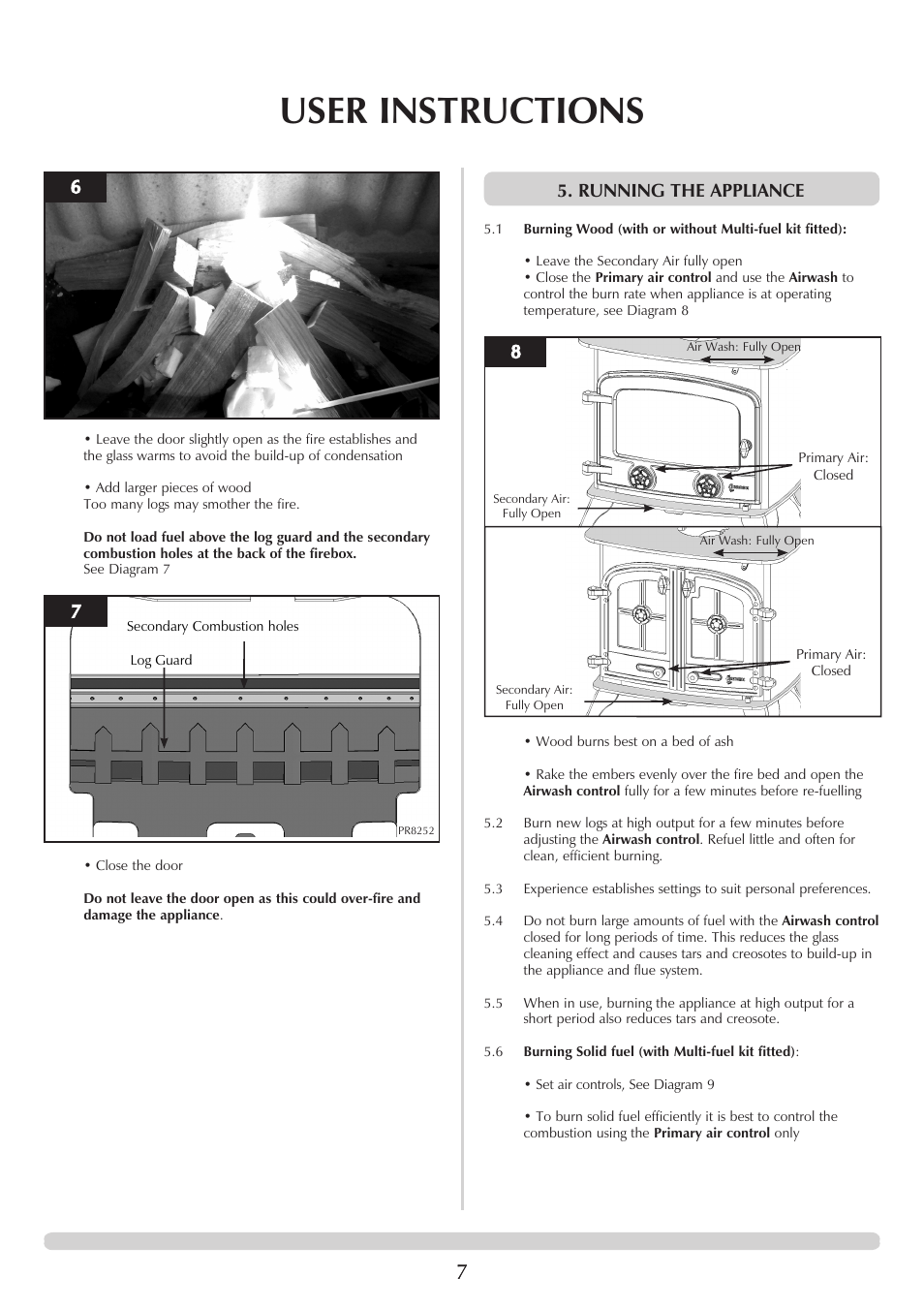 User instructions, Running the appliance | Yeoman EXMOOR YM-W9001FL User Manual | Page 7 / 35