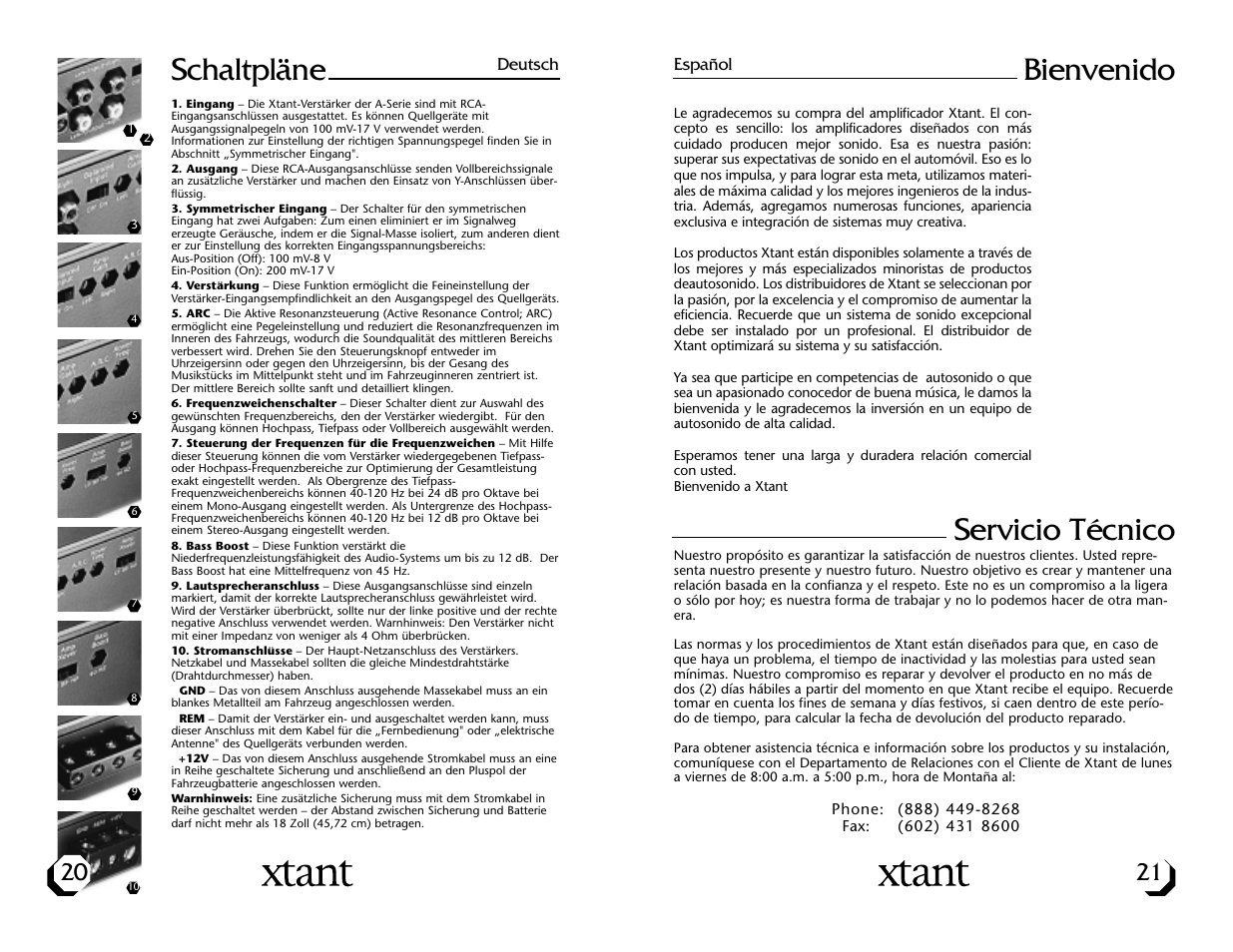 Servicio técnico, Bienvenido, Schaltpläne | Xtant A4004 User Manual | Page 12 / 16