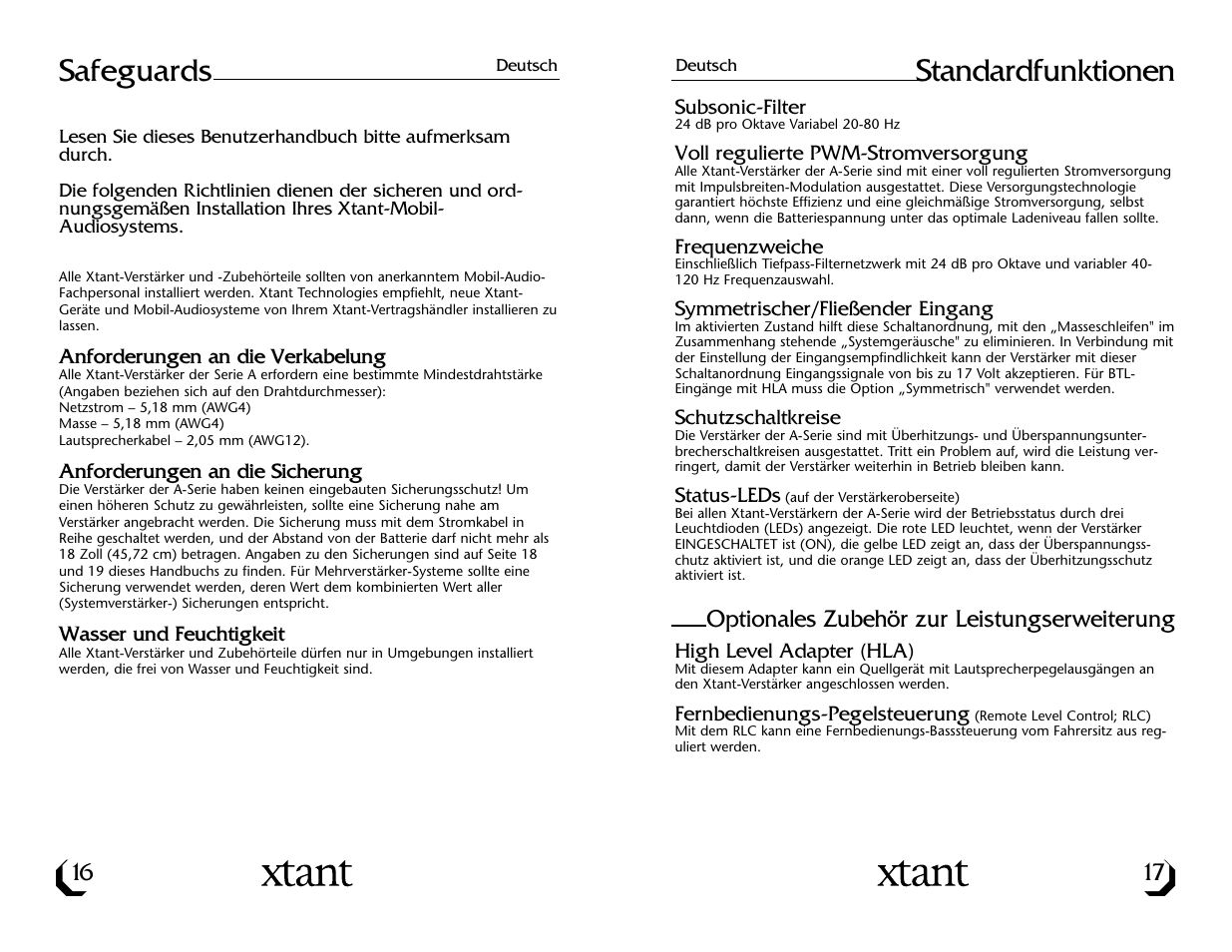 Standardfunktionen, Safeguards | Xtant A3001/A6001 User Manual | Page 10 / 16
