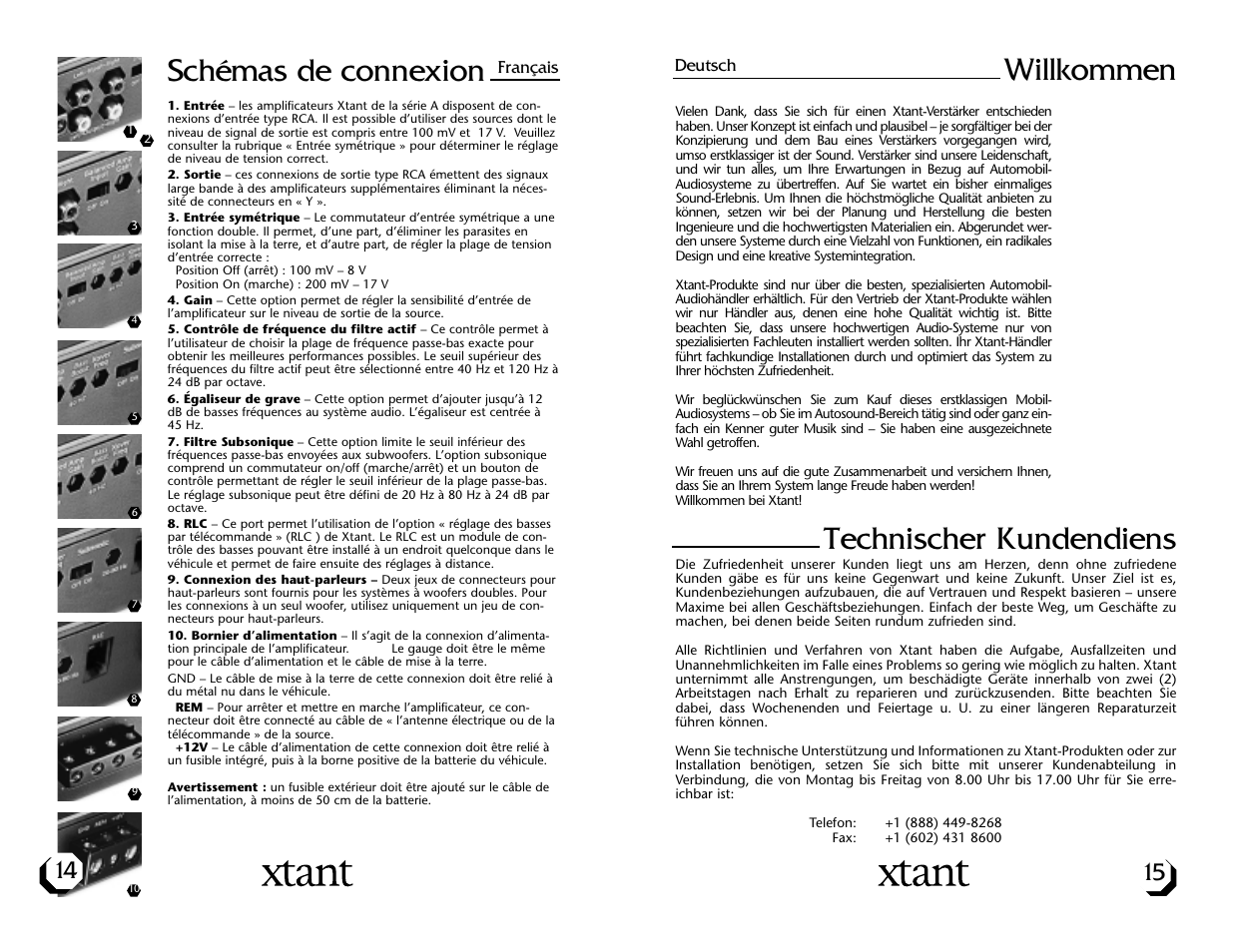 Technischer kundendiens, Schémas de connexion, Willkommen | Xtant A3001/A6001 User Manual | Page 9 / 16