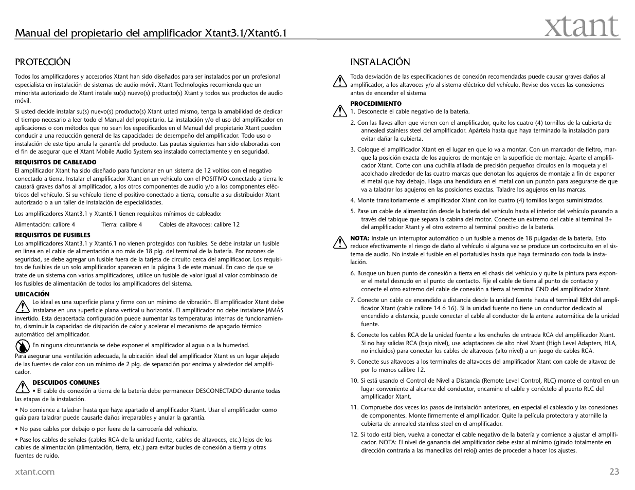 Protección, Instalación | Xtant 6.1 User Manual | Page 12 / 19