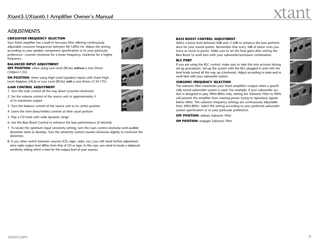 Xtant3.1/xtant6.1 amplifier owner’s manual, Adjustments | Xtant 6.1 User Manual | Page 5 / 19