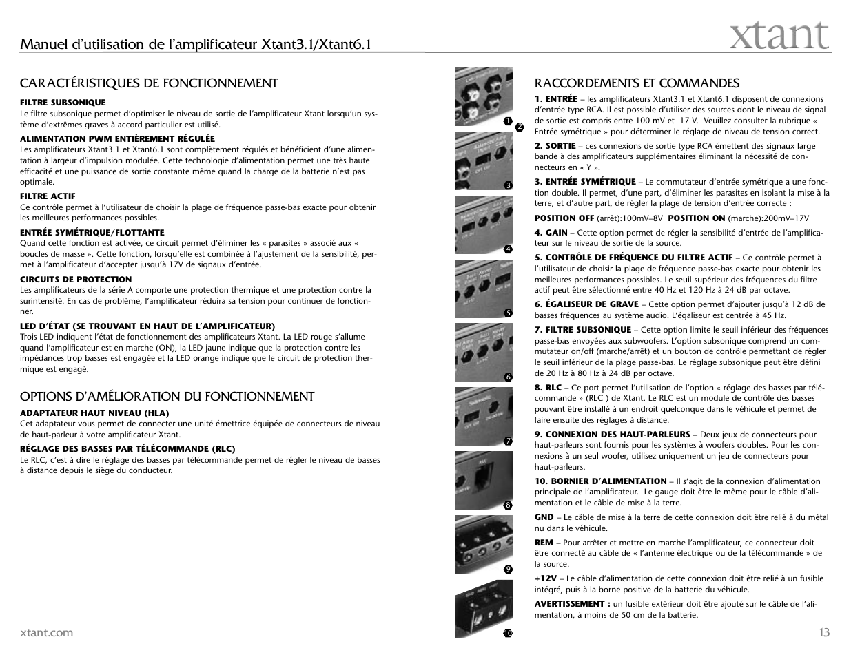 Caractéristiques de fonctionnement, Options d’amélioration du fonctionnement, Raccordements et commandes | Xtant 6.1 User Manual | Page 7 / 19