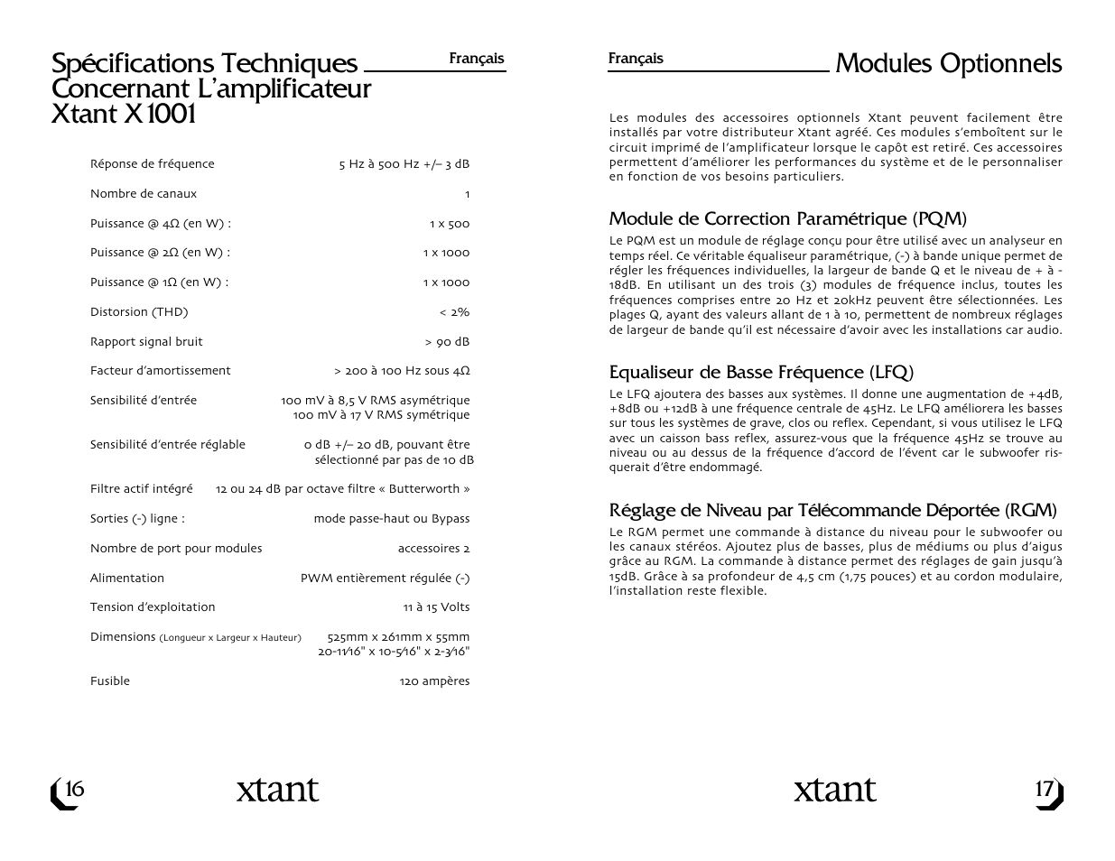 Modules optionnels | Xtant Model X1001 User Manual | Page 10 / 19