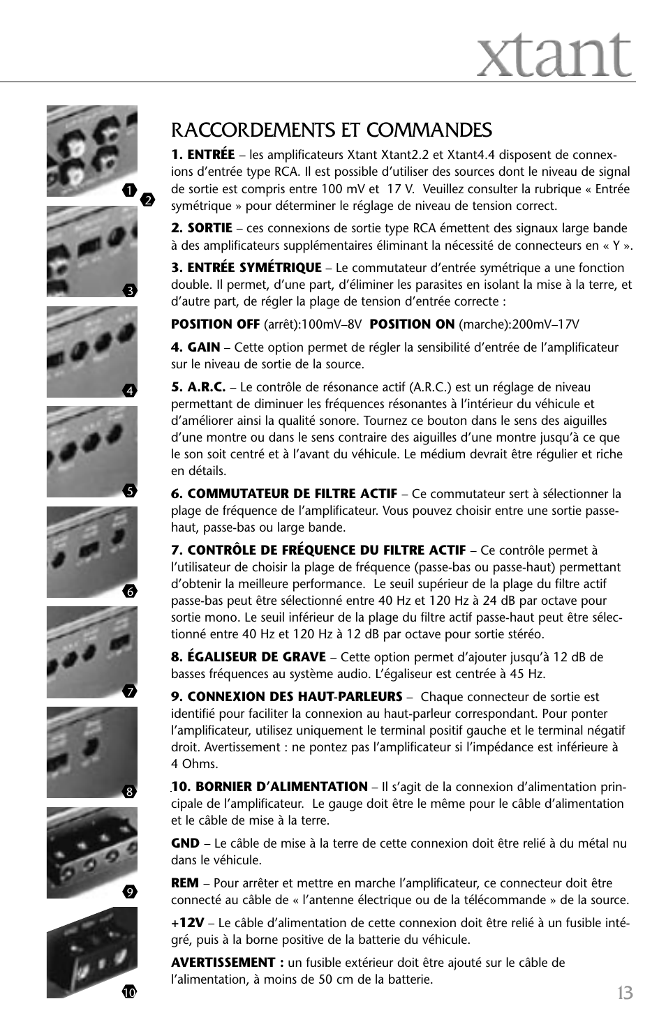 Raccordements et commandes | Xtant 2.2 User Manual | Page 13 / 36